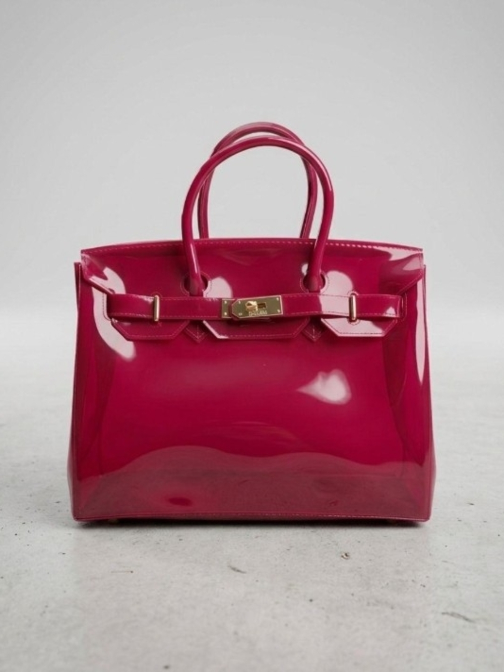 Glossy Patent Satchel Handbag in Bright Pink